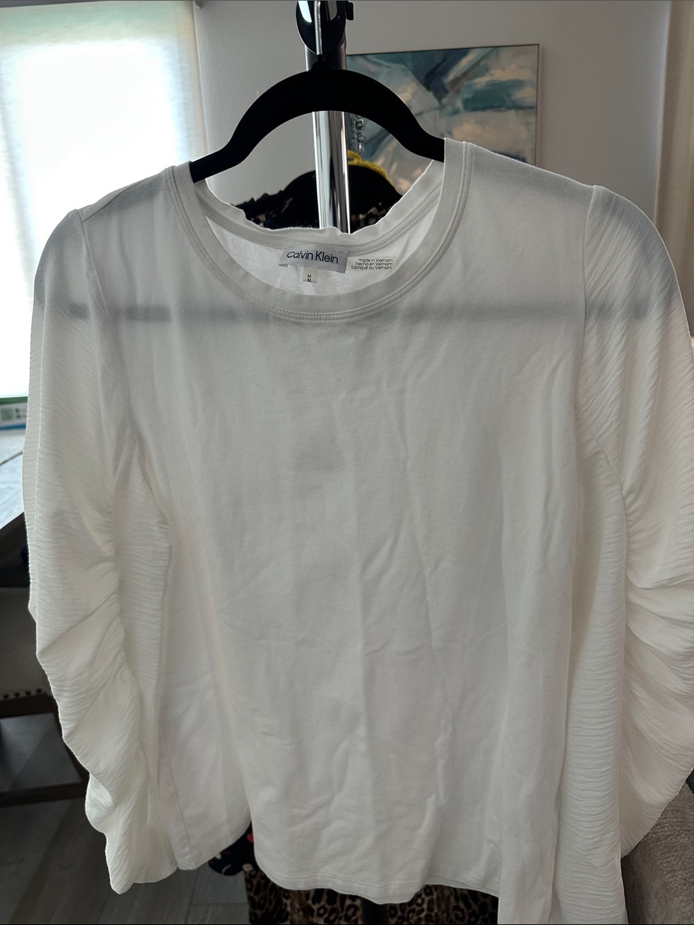 Calvin Klein White Long-Sleeve Ruffle-Sleeve Top